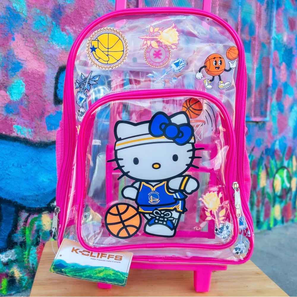 HELLO KITTY Golden State Warriors Clear Rolling Backpack 17” - Pink | Handmade